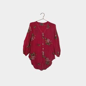 Figueroa & Flower Floral Button-Front coral Blouse size small